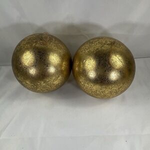 Set Of 2 Large Gold Leafed Christmas Ball Ornaments